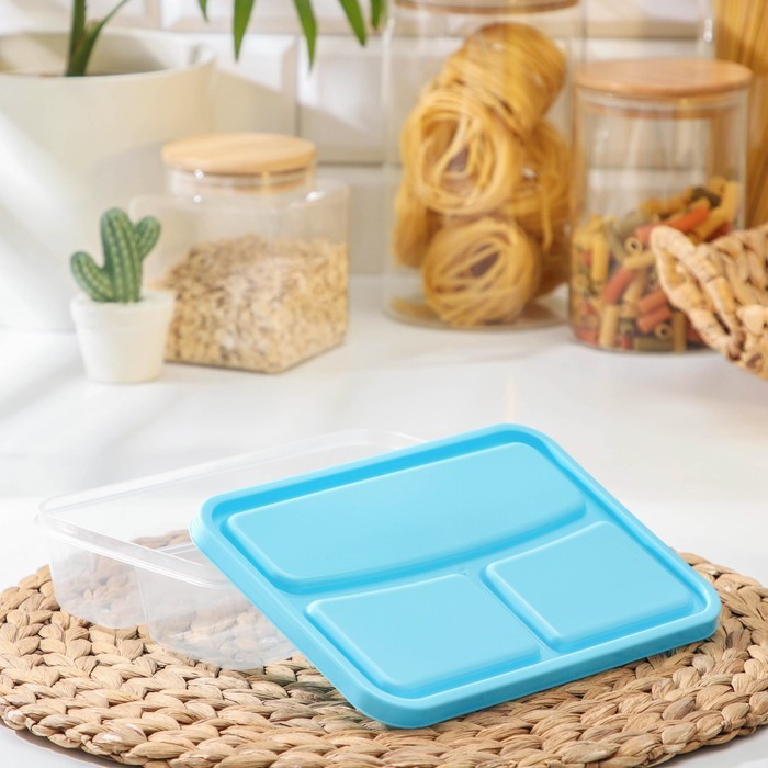 Ланч-бокс прямоугольный, 21×14,5×5,5 см, 3 отделения: 0,2 л, 0,2 л, 0,4 л, цвет МИКС