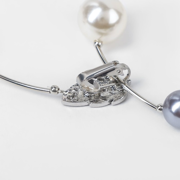 Колье «Флёр» шарики, бело-серое в серебре, длина регулируемая, №12, бусины №16, №20, 40-87 см