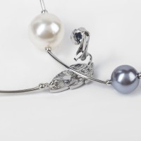 Колье «Флёр» шарики, бело-серое в серебре, длина регулируемая, №12, бусины №16, №20, 40-87 см