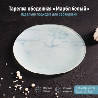 Тарелка обеденная Доляна «Марбл белый», d=20 см, цвет белый