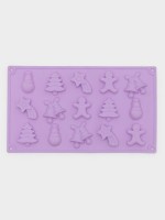 Форма для конфет и шоколада новогодняя Доляна «Ёлочки - иголочки», силикон, 30×17.3×1.3 см, 15 ячеек, сиреневая