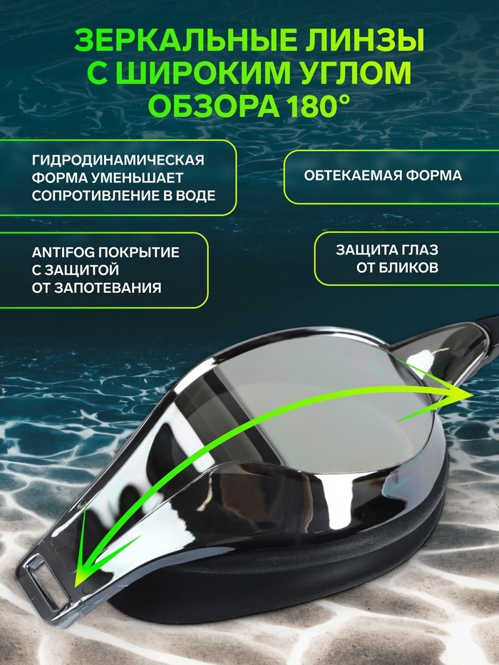 Очки для плавания ONLYTOP, набор носовых перемычек, чёрные, зеркальные