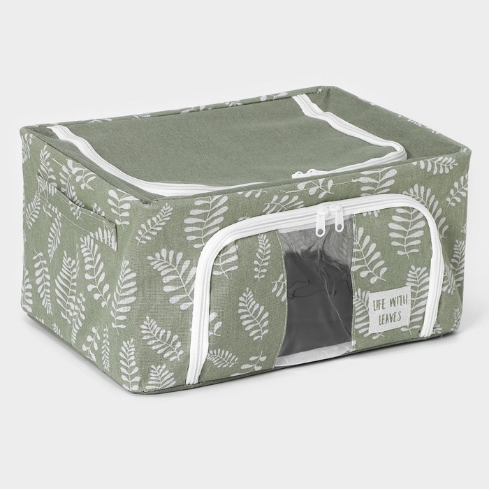Кофр для хранения вещей Доляна Leaves, 39×29×20 см, 24 л, зелёный
