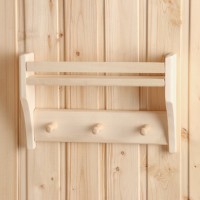 Полка - вешалка для бани и сауны, 32×21.5×7 см, деревянная, 3 крючка, «Добропаровъ»