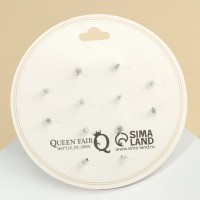 Серьги пусеты QF «Жемчужные», 6 пар, планеты, цвет белый в серебре