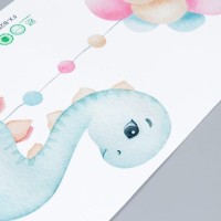 Наклейка пластик интерьерная цветная "Динозаврик голубой с воздушными шарами" 30х60 см