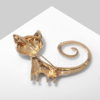 Брошь «Кошка» длиннохвостая, цветная в золоте