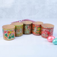 Форма бумажная для кекса, маффинов и кулича "Хохлома" 90 x 90 мм, МИКС