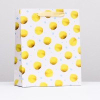 Пакет подарочный ламинированный, вертикальный упаковка, «Горох», белый, 26×32×12 см