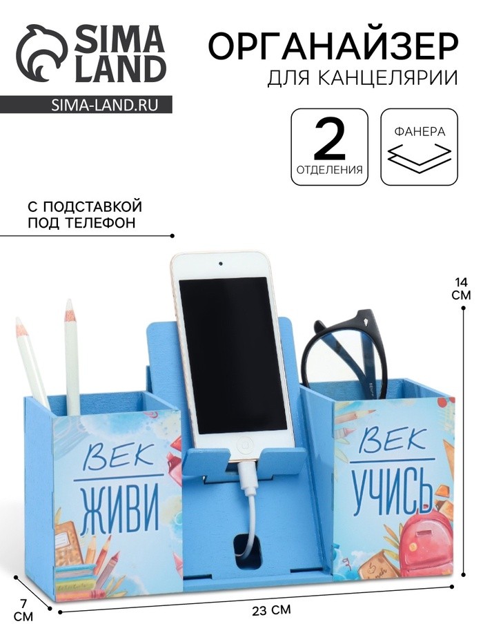 Органайзер для канцелярии с подставкой под телефон «Век живи, век учись», 23×7×14 см