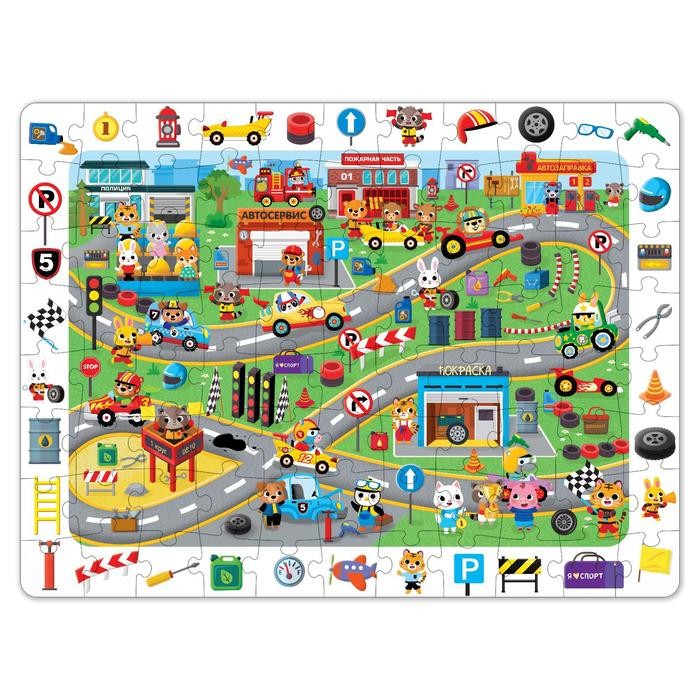 Пазлы «Найди и покажи. Весёлые гонки в городе», 88 деталей Пазлы «Найди и покажи. Весёлые гонки в городе», 88 деталей