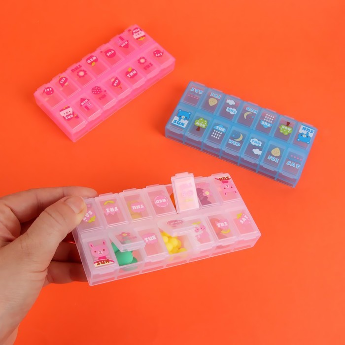 Таблетница «Картинки», 13×6×2 см, 14 секций, МИКС