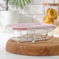 Контейнер из жаропрочного стекла Доляна «Клик», 3-х секционный: 270 мл, 270 мл, 350 мл, с крышкой