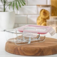 Контейнер из жаропрочного стекла Доляна «Клик», 3-х секционный: 270 мл, 270 мл, 350 мл, с крышкой