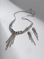 Набор 2 предмета: серьги, колье «Лёд» кристаллы, цвет белый в серебре, 48см