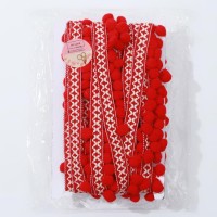 Тесьма декоративная с помпонами, 15 мм, 8 ± 0,5 м, цвет красный