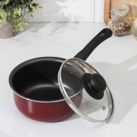 Ковш «Эксперт», 1,3 л, d=16 см, стеклянная крышка, антипригарное покрытие, цвет бордовый