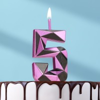 Свеча для торта «Алмаз», цифра 5, фиолетовый металлик