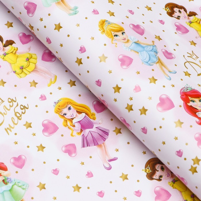 Бумага упаковочная глянцевая "Принцессы",  0,40 х 0,60 м