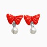 Серьги-клипсы детские «Выбражулька» бант с жемчужиной, красно-белые