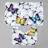 Коврики для ванной и туалета Доляна «Камни», 2 шт., 40×50 см, 50×80 см, белые