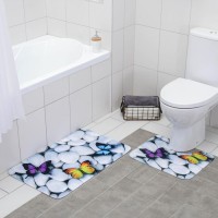 Коврики для ванной и туалета Доляна «Камни», 2 шт., 40×50 см, 50×80 см, белые