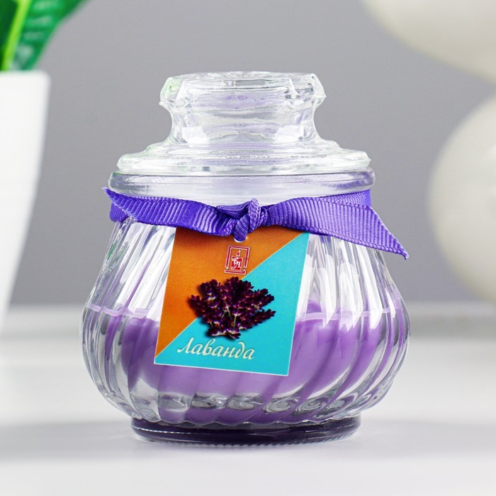 Свеча ароматическая в банке "Горшочек" 9х7,5см, лаванда