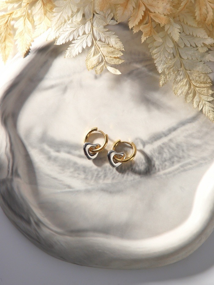 Серьги со съёмным элементом «Трансформер» сердце, цвет золото с серебром