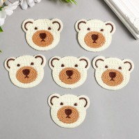 Декор для творчества текстиль вышивка "Голова белого мишки" 5,5х6,5 см