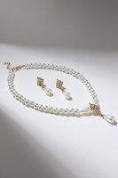 Набор 2 предмета: серьги, колье «Антуанетта» гранж, цвет белый в золоте, 40 см