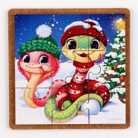 Деревянные пазлы для малышей на новый год «Змея», 9 элементов, символ 2025