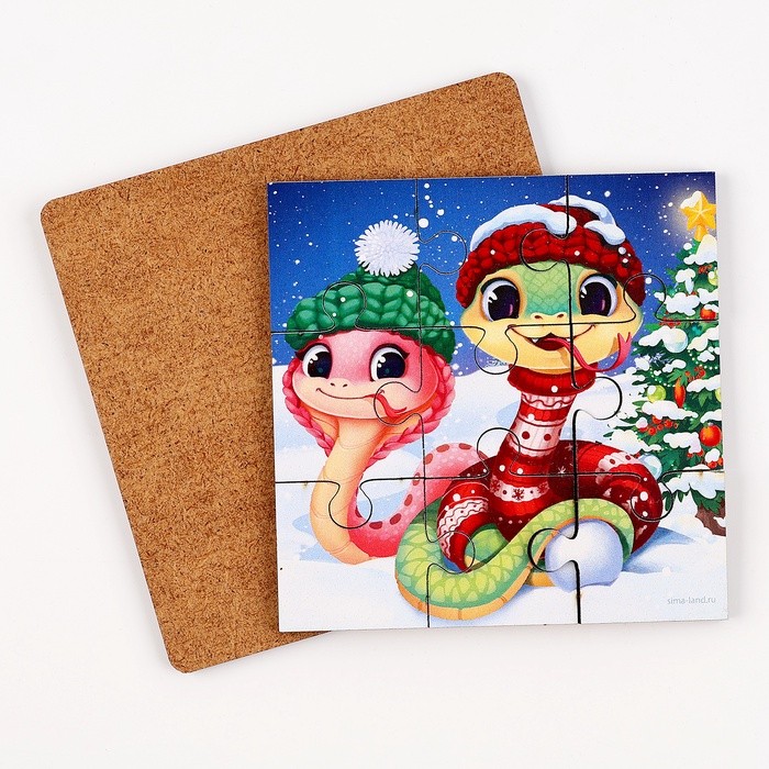 Деревянные пазлы для малышей на новый год «Змея», 9 элементов, символ 2025 Деревянные пазлы для малышей на новый год «Змея», 9 элементов, символ 2025