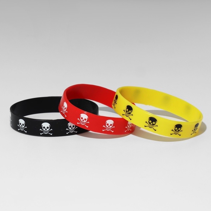 Силиконовый браслет «Череп», набор 3 шт., МИКС, 5.7 см