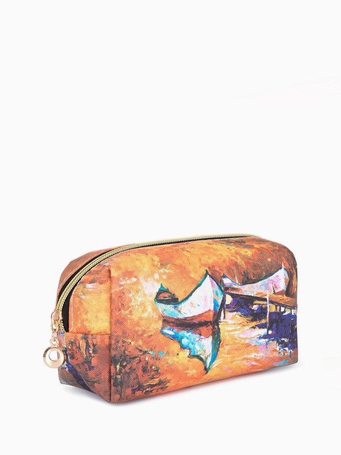 Косметичка на молнии, маленькая, с рисунком «Итальянская пейзаж» коричневая