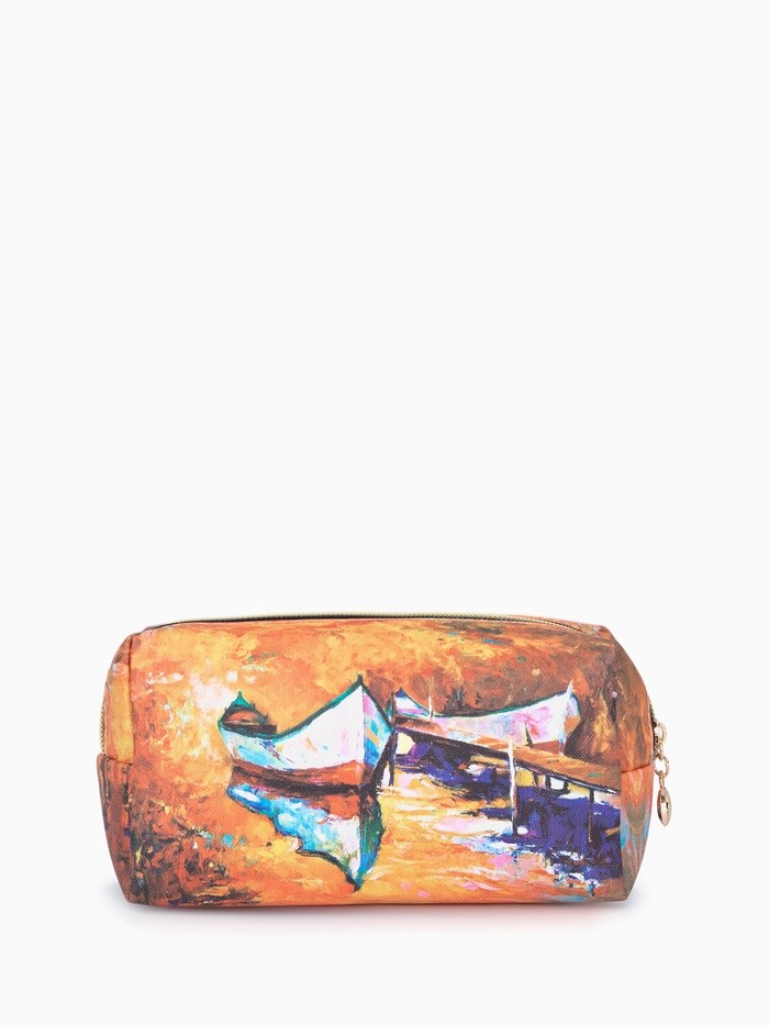 Косметичка на молнии, маленькая, с рисунком «Итальянская пейзаж» коричневая