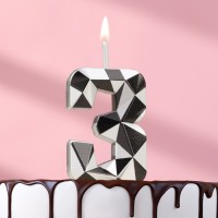 Свеча для торта "Алмаз", цифра "3", серебристый металлик