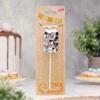 Свеча для торта "Алмаз", цифра "3", серебристый металлик