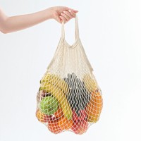 Сумка - авоська плетёная, ручка 12 см, клетка 1.5 см, бежевая