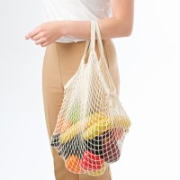 Сумка - авоська плетёная, ручка 12 см, клетка 1.5 см, бежевая