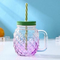 Банка с ручкой, крышкой и трубочкой Доляна «Ананас», 500 мл, 12,5×9,5×13 см, цвет МИКС