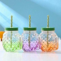 Банка с ручкой, крышкой и трубочкой Доляна «Ананас», 500 мл, 12,5×9,5×13 см, цвет МИКС