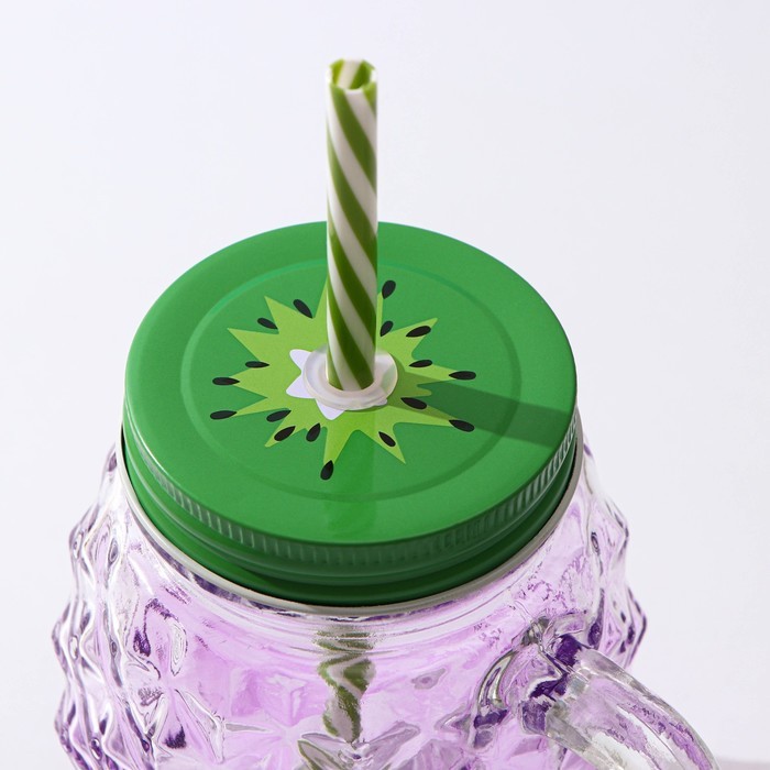 Банка с ручкой, крышкой и трубочкой Доляна «Ананас», 500 мл, 12,5×9,5×13 см, цвет МИКС