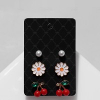 Пусеты 3 пары «Цветок и вишенка», цветные в золоте