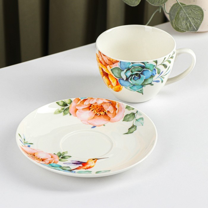 Чайная пара Доляна «Пташка», чашка 280 мл, блюдце d=15 см