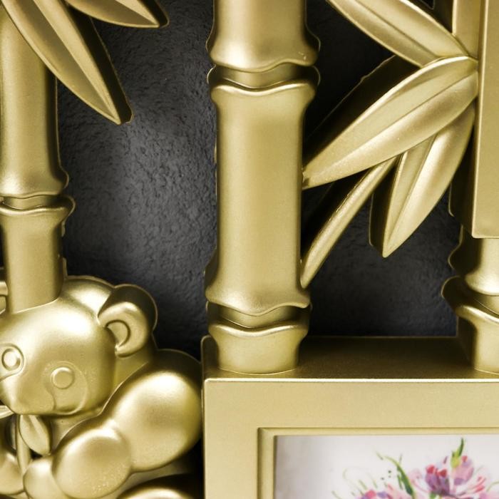 Фоторамка пластик на 5 фото 10х15 см "Панды на бамбуке" бледное золото 32х47 см