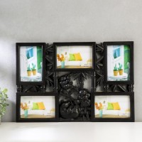 Фоторамка пластик на 5 фото 10х15 см "Панды на бамбуке" бледное золото 32х47 см