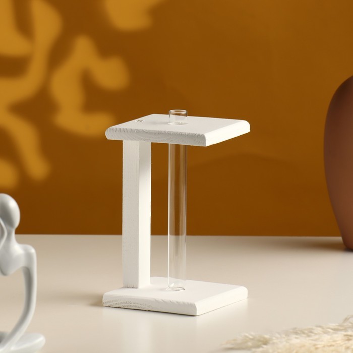 Кашпо деревянное 9×9×24 см с 1 колбой "Квадрат", белый Дарим Красиво