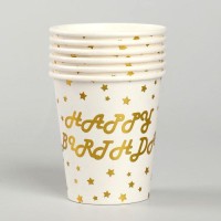 Стакан бумажный «С днём рождения», звёзды, в наборе 6 шт, цвет чёрный