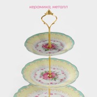 Этажёрка для фруктов и десертов Доляна «Цветочный вальс», 3 яруса, d=15.5/17/23 см, керамика, разноцветная
