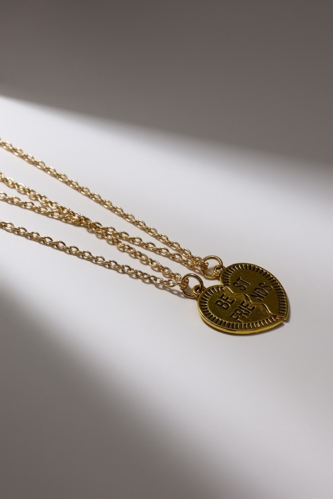 Кулоны парные «Неразлучники» best friends, сердце, цвет чернёное золото, 40 см